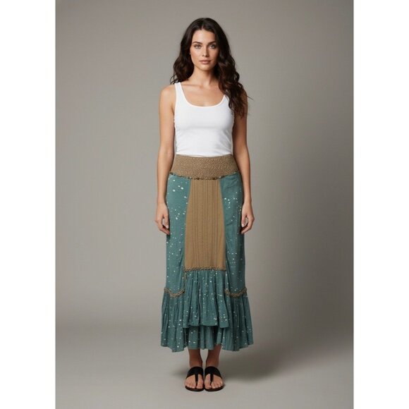 Rare Vtg Free People Beaded Waist Maxi Skirt | Boho Cottagecore Y2K Coquette 4/S - Picture 2 of 16